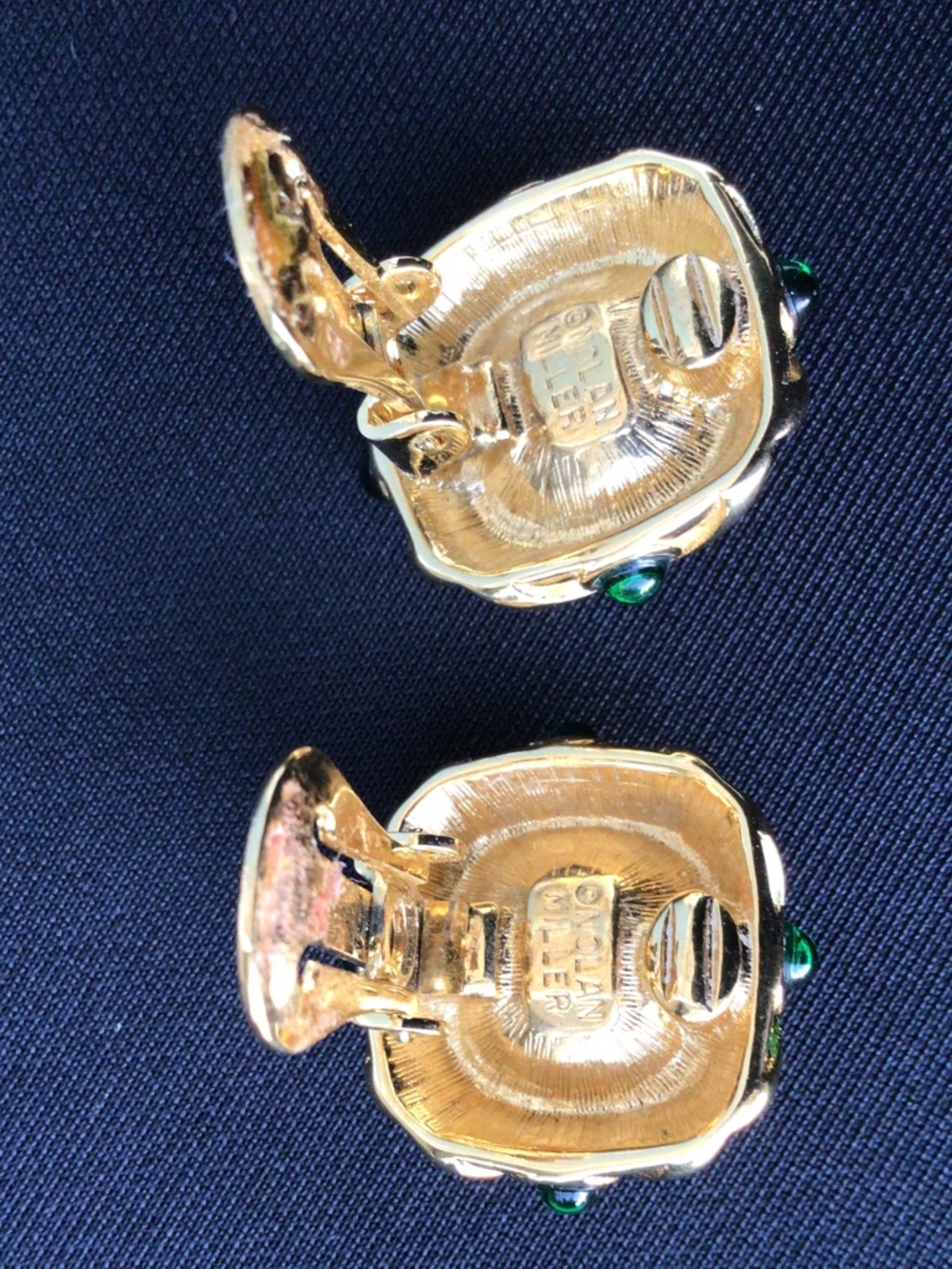 Vintage Nolan Miller Faux Topaz and Green Accents Button Clip On Earrings - Picture 15 of 16